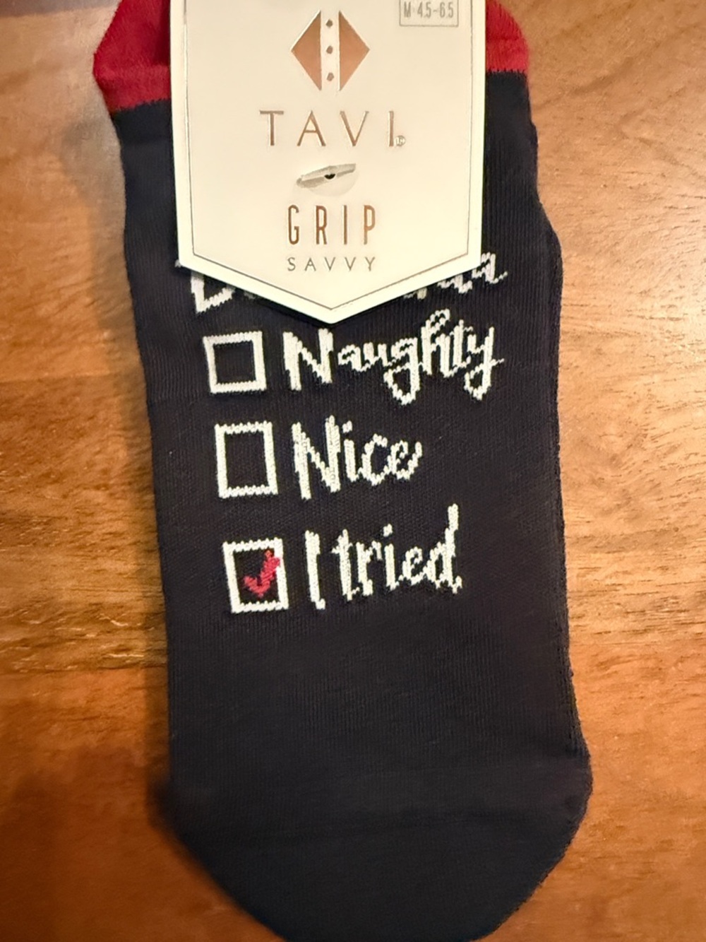 Naughty, nice,- 'I Tried' Dear Santa ankle length grip socks